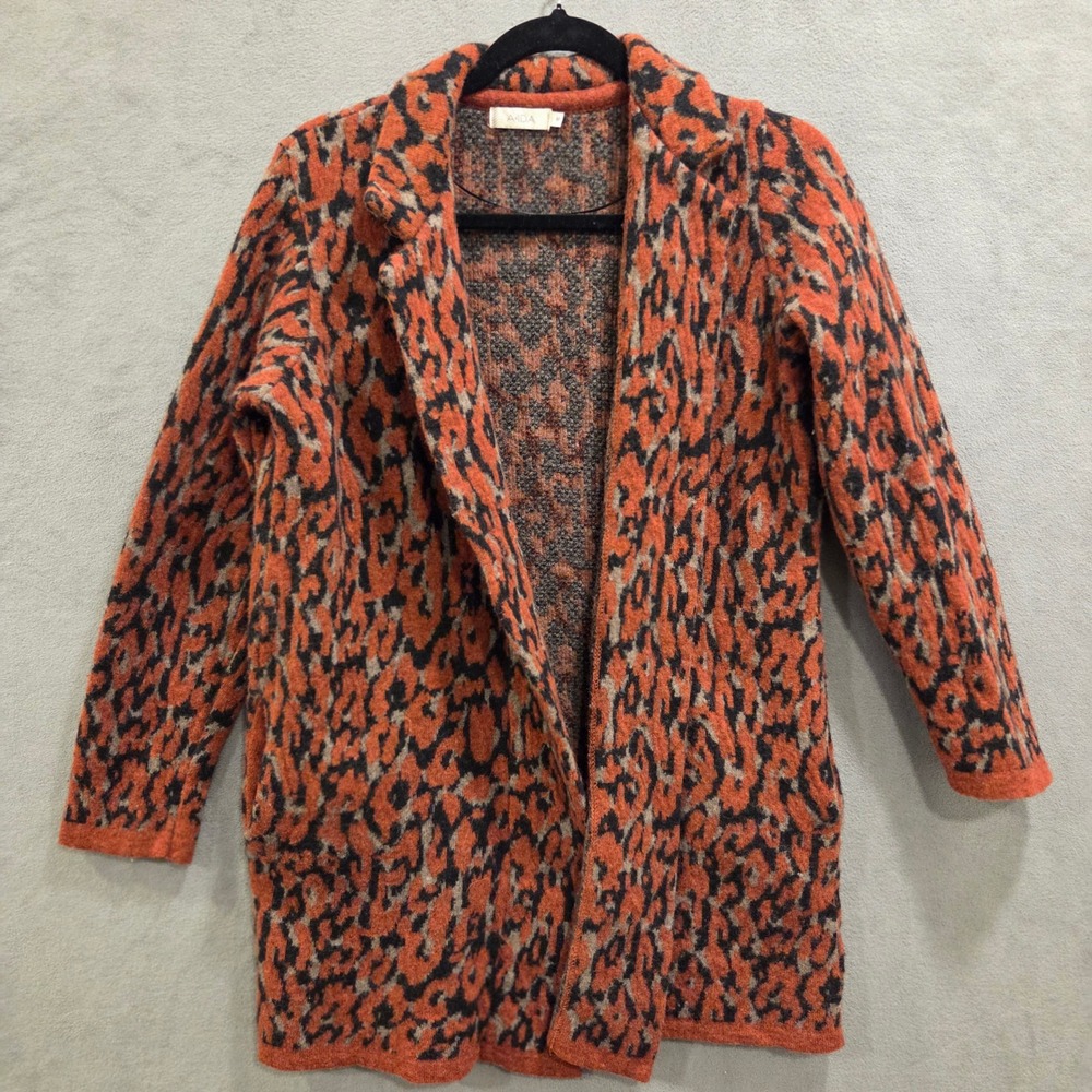 AIDA Wool Blend Leopard Print Cardigan‎ Coat Womens Medium Italy Oversized Chic